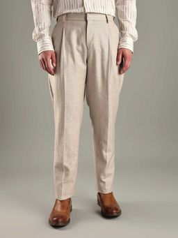 Tommy Hilfiger - Beige Polyester Regular Fit Solid Straight Leg Trouser