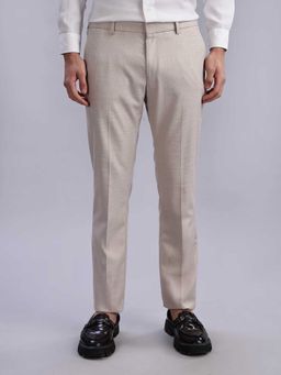 Tommy Hilfiger - Beige Polyester Regular Fit Textured Straight Leg Trouser