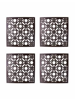 Premsons - Square Shaped Star Cutwork Design Wooden Trivet - Pack of 4