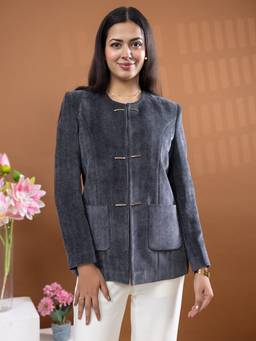 TWENTY ME - Women's Herringbone Textured Chenille Toggle-Closure Regular Fit Blazer