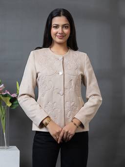 TWENTY ME - Women's Floral Embroidered Suede Button-Front Regular Fit Blazer
