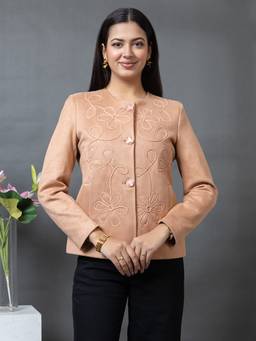 TWENTY ME - Women's Floral Embroidered Suede Button-Front Regular Fit Blazer
