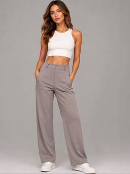 Club York - Women Taupe Solid Straight Fit Pant