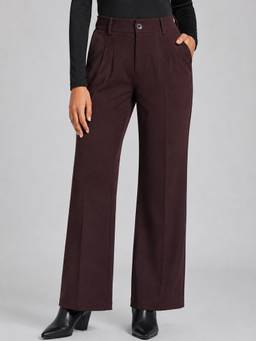Club York - Women Brown Solid Straight Fit Pant
