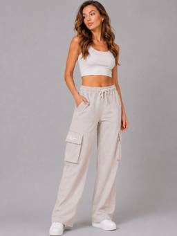 Club York - Women's Beige Solid Track Pant