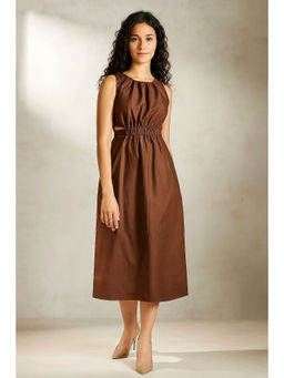 Lounge Dreams - Coffee Brown Pure Cotton A-Line Dress