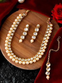 Shoshaa - Gold-Plated off White Kundan-Studded Jewellery (Set of 3)