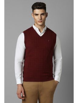 Louis Philippe - Maroon Solid Regular Sweater