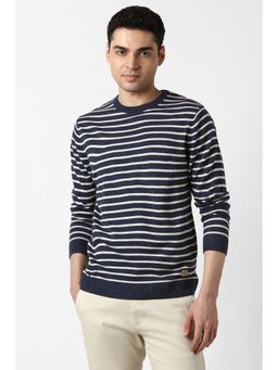 Peter England - Navy Blue Stripes Regular Sweater
