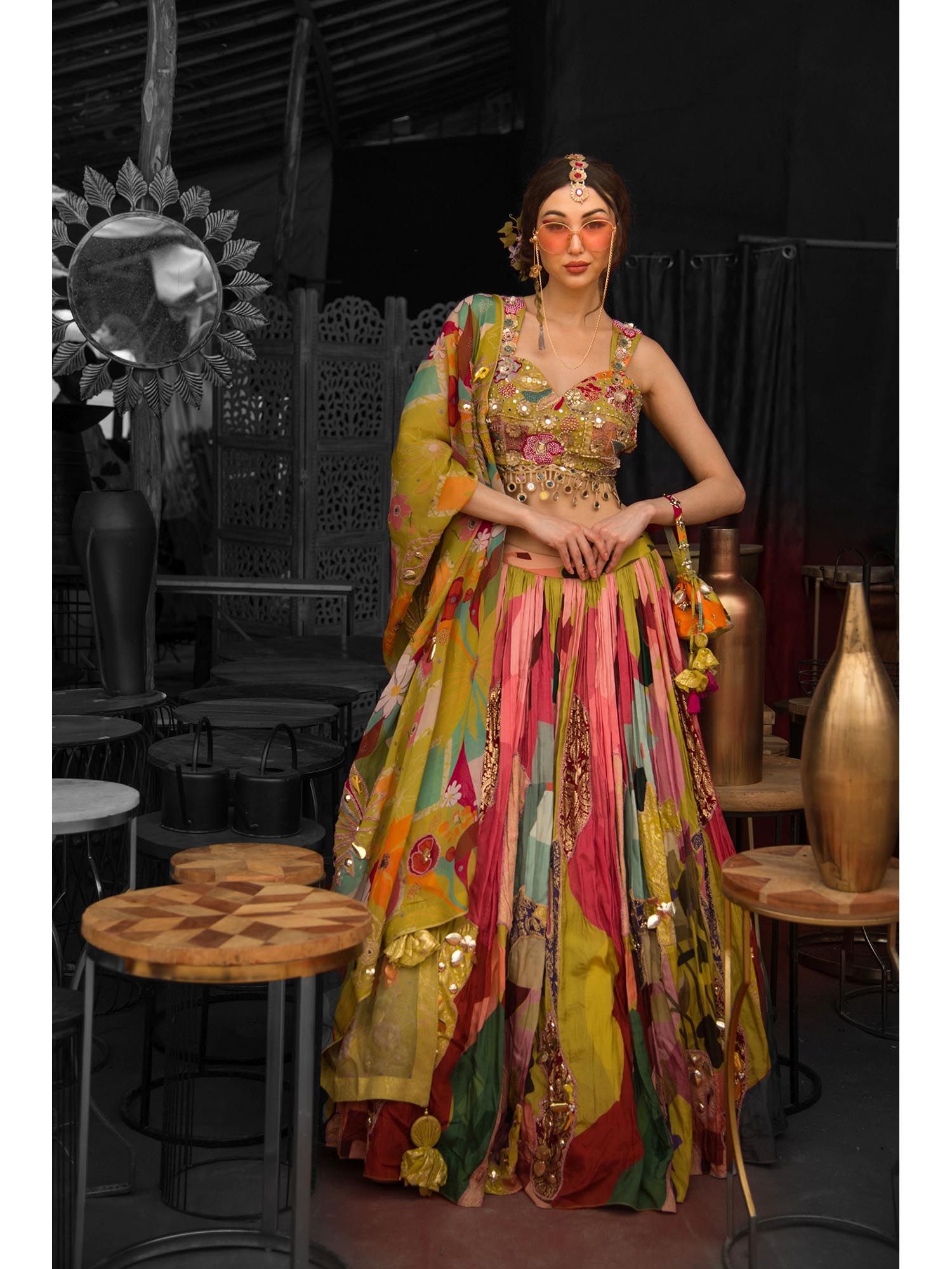Yellow Printed Lehenga With Blouse And Dupatta-image-3