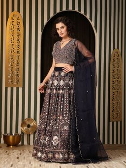 Soniya G - Navy Blue Lehenga With Blouse And Dupatta