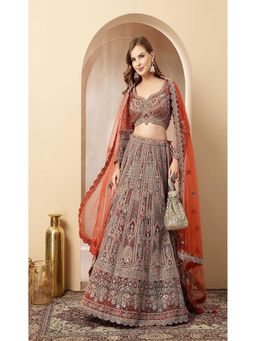 Soniya G - Rust-Orange Pre Draped Lehenga With Blouse And Dupatta