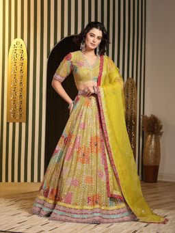 Soniya G - Lime Green Lehenga Choli with Organza Dupatta