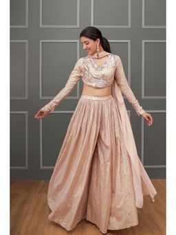 Soniya G - Dusty Pink Lehenga with Embroidered Blouse and Dupatta