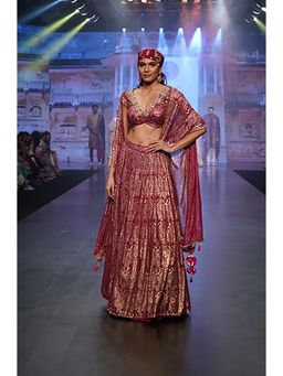 Soniya G - Maroon Foil Printed Lehenga with Blouse and Dupatta