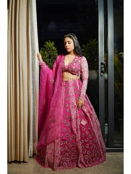 Soniya G - Magenta Khadi Printed Lehenga with Blouse and Dupatta