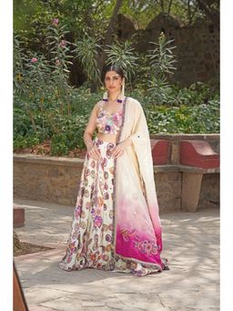 Soniya G - Ivory Lehenga with Bustier Blouse and Floral Applique Dupatta