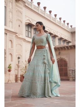 Soniya G - Blue Mirror Work Lehenga With Blouse And Dupatta