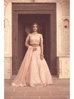 Soniya G - Baby Pink Mirror Work Lehenga with Blouse and Dupatta