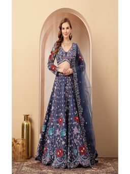 Soniya G - Navy-Blue Printed Lehenga with Blouse and Dupatta