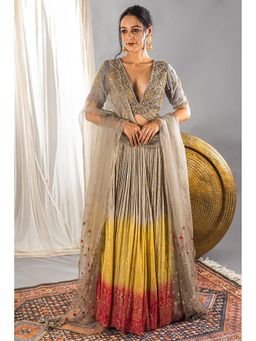 Soniya G - Grey Embroidered Ombre Lehenga with Blouse and Dupatta