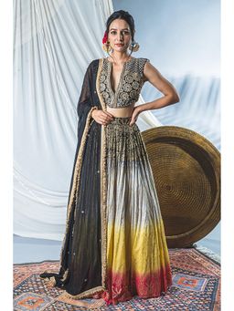 Soniya G - Black Embroidered Lehenga with Blouse and Dupatta