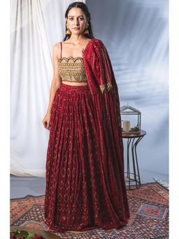 Soniya G - Red Lehenga with Blouse and Cape