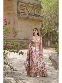 Soniya G - Blush Pink Embroidered Lehenga with Blouse and Cape