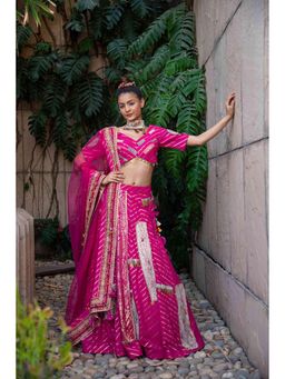 Soniya G - Pink Lehenga with Lurex Striped Lehenga with Blouse and Dupatta