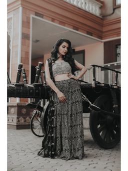 Soniya G - Black Foil Printed Lehnga with Embroidered Blouse and Dupatta
