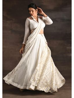Soniya G - Ivory Sequence Lehenga Saree with Blouse Drape Dupatta