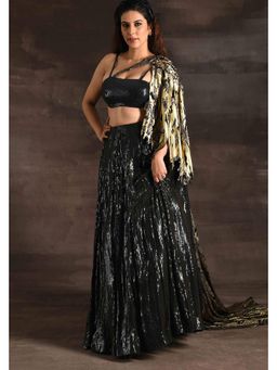 Soniya G - Black Drape Lehenga with Blouse and Dupatta