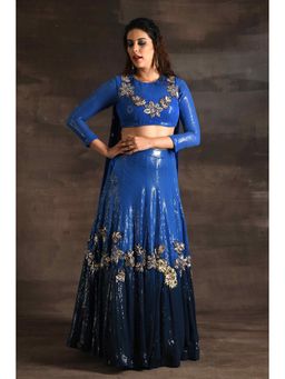 Soniya G - Blue Ombre Lehenga With Dupatta Attached Blouse