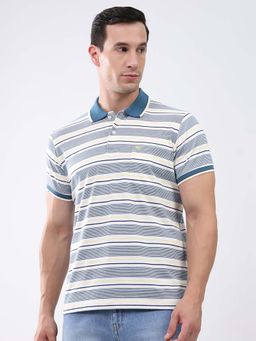 Monte Carlo - Mens Regular Fit Striped Stand Collar Half Sleeve Polo T-shirt