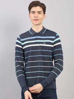 Monte Carlo - Mens Regular Fit Striped Polo Neck Full Sleeve Polo T-shirt