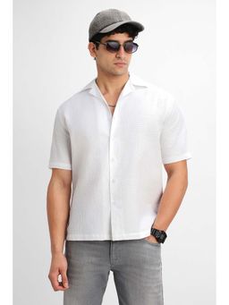 Snitch - White Textured Half Sleeves Boxy Casual Shirt for Men