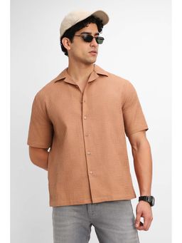 Snitch - Light Brown Textured Half Sleeves Boxy Casual Shirt for Men