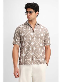 Snitch - Light Brown Printed Half Sleeves Boxy Casual Shirt for Men