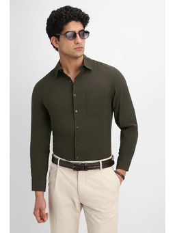 Snitch - Olive Solid Full Sleeves Regular Formal Shirt for Men
