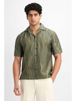 Snitch - Olive Abstract Half Sleeves Boxy Shirt for Men