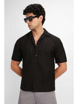 Snitch - Black Abstract Half Sleeves Boxy Shirt for Men