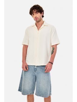 Snitch - Off White Textured Half Sleeves Boxy Casual Shirt for Men