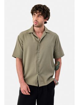 Snitch - Olive Textured Half Sleeves Boxy Casual Shirt for Men