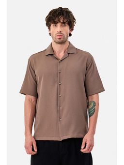Snitch - Brown Textured Half Sleeves Boxy Casual Shirt for Men