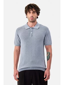 Snitch - Light Blue Textured Half Sleeves Regular Casual Polo T-shirt for Men