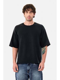 Snitch - Black Solid Half Sleeves Oversized Casual T-shirt for Men