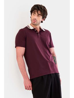 Snitch - Burgundy Solid Half Sleeves Regular Casual Polo T-shirt for Men