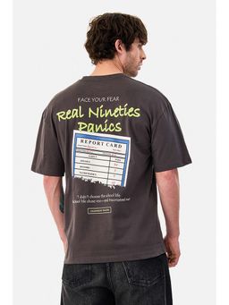 Snitch - Dark Grey Graphic Half Sleeves Oversized Casual T-shirt for Men