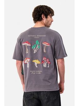 Snitch - Charcoal Grey Graphic Half Sleeves Oversized Casual T-shirt for Men