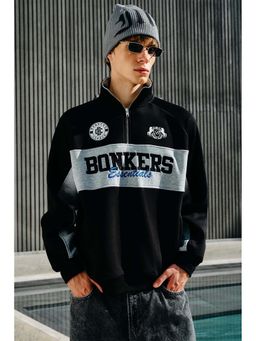 Bonkers Corner - Black Half-Zip Sweatshirt for Men